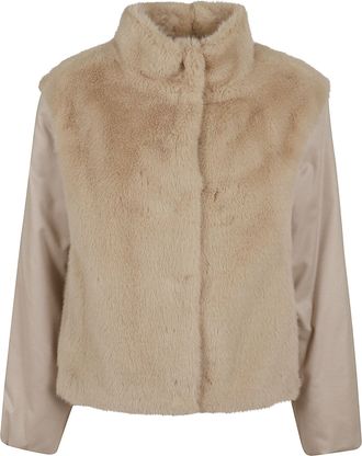 Herno Short Faux Fur Resort Jacket With Silk-Cashmere Sleeves