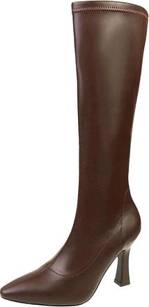 Generic Womens Genuine Leather Knight Boots Thick Heel Slip On Long Shoes