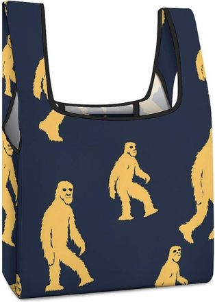Generic Bigfoot Pattern Reusable Shopping Bags Lightweight Foldable Grocery Bag Polyester Washable Tote Bag