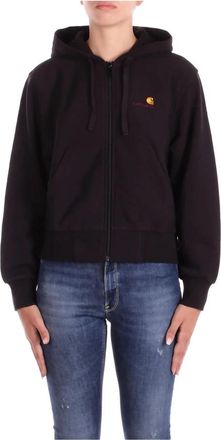 Carhartt Work in Progress Zwarte Hoodie Sweater Logo Rits Zakken - Dames - Hoodies - Zwart - XS - Katoen - Hoodies & sweatvesten