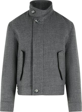 Ami Textured Grey Virgin Wool Jacket with Concealed Zip