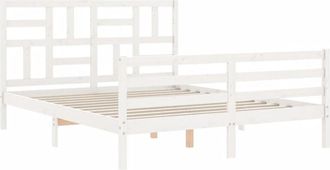 vidaXL Vidaxl - Estructura De Cama Matrimonio Con Cabecero Madera Maciza Blanco