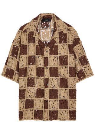 Amiri Checked Logo-monogram Open-knit Shirt - Brown - XL