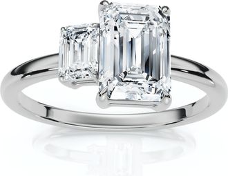 Pompeii3 1 1/4Ct Emerald Cut Toi et Moi Diamond Ring 14k Gold or Pt Lab Grown