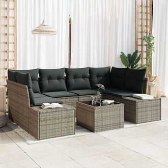 vidaXL Conjunto De Sof&aacute; De Jard&iacute;n 7 Pcs Gris Polirat&aacute;n Vidaxl
