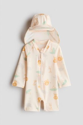 H&M Upf 50 Sun Protection Set in Light Beige/animals at Nordstrom, Size 9-12M
