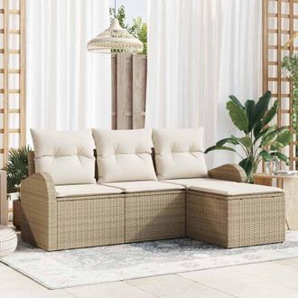 vidaXL Conjunto De Sof&aacute; De Jard&iacute;n 4 Pcs Beige, Blanco Polirat&aacute;n Vidaxl