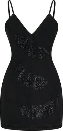 DAVID KOMA rhinestone-embellished denim dress - Black