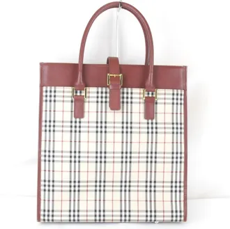 Burberry Red Color Canvas Leather Tote Bag (Pre-Owned)