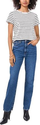 Vince Camuto Sequin Striped T-Shirts Womens Clothing Rich Black : MD, Cotton/Polyester/Spandex