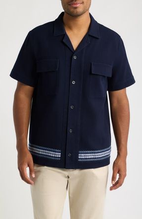 CH&Eacute; Studios Vireo Embroidered Cotton Piqu&eacute; Camp Shirt in Navy-12 at Nordstrom, Size Xx-Large