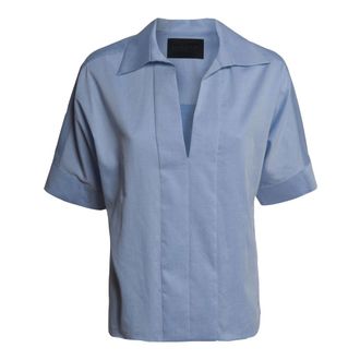 Dondup Blouses, female, Blue, Size: S Boxy-fit Gabardine Shirt