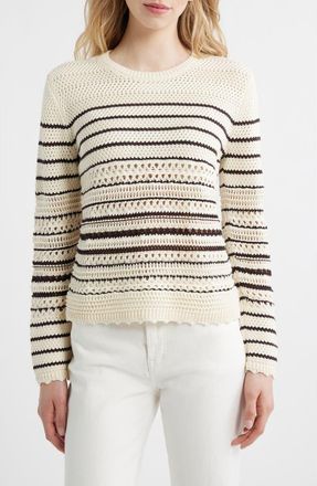 Madewell Open Stitch Cotton Sweater in Ivory And Chocolate Stripe at Nordstrom, Size Xx-Small