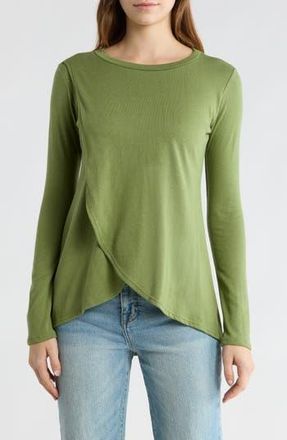Go Couture Long Sleeve Cross Hem T-Shirt in Aventurine at Nordstrom Rack, Size X-Large