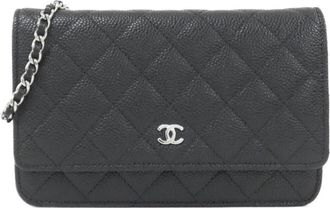 Chanel Black Grained Calfskin Chain/Shoulder Wallet (Pre-Owned)