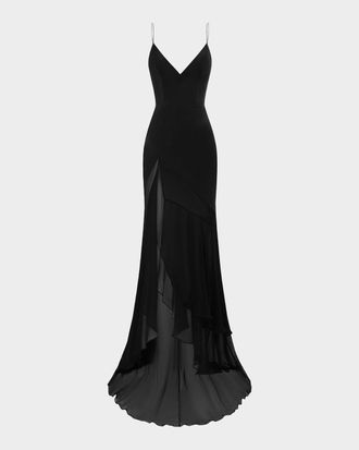 Alex Perry Plunging Panelled Silk Bikini Gown