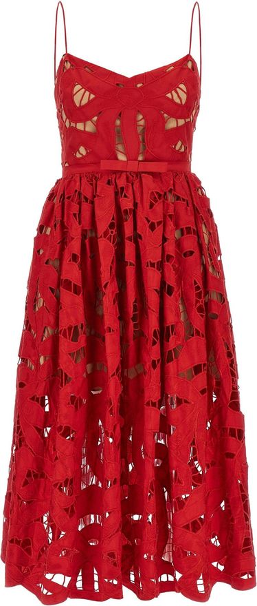 Zelfportret rode boog geborduurde midi jurk