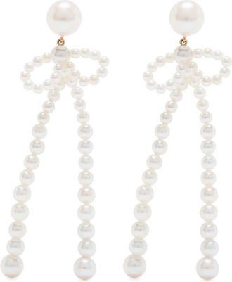 Sophie Bille Brahe 14kt yellow gold Bow Rosette freshwater pearls drop earrings - women - 14kt Recycled Yellow Gold/Pearl - One Size - Neutrals