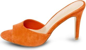 Generic Orange,7.5 UK,Womens Suede Pumps Peep Open Toe Stiletto High Heels Slip On Backless Slides Formal Wedding Party Dress Sandals Shoes