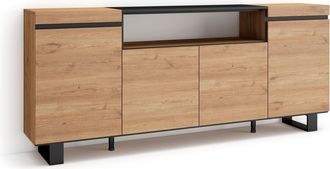 Skraut Home Aparadores Para Sal&oacute;n, Gran Capacidad De Almacenaje, 200x87x35cm, 4 Puertas, Dise&ntilde;o Industrial, Estilo Moderno, Roble Y Negro - Skraut Home