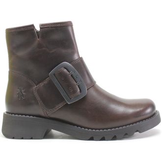 FLY London RILY991FLY Rug Leather Womens Zip Up Boots - Dark Brown - Size:UK 5