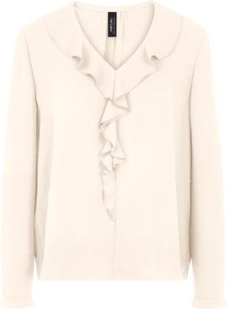 Marc Cain V-hals ruches blouse - Dames - Blouses - Beige - XL - Polyester - Overhemden