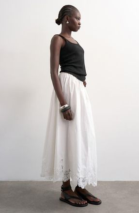 Topshop Lace Hem Cotton Maxi Skirt in Ivory at Nordstrom, Size 14 Us