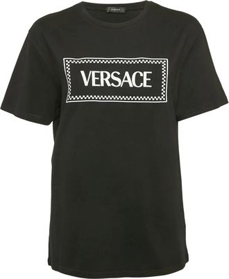 Versace Katoenen T-shirt met geborduurd logo - Zwart