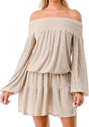 Vava Margo Off Shoulder Dress In Camel Hacci