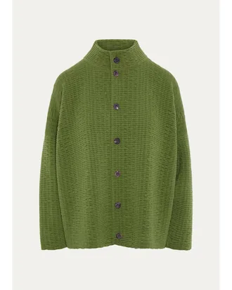 Eskandar 3/4 Width High Neck Cardigan- Mid Length