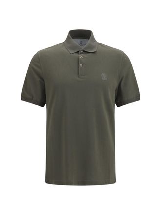 Brunello Cucinelli Mens Polo Shirt Cotton Army Washed-Grey Washed/grey T-shirts And Polos