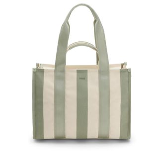 BOSS Striped tote bag in canvas with double handles