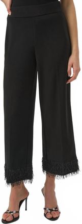 Joseph Ribkoff Fringe Hem Pull On Cropped Pants In Black