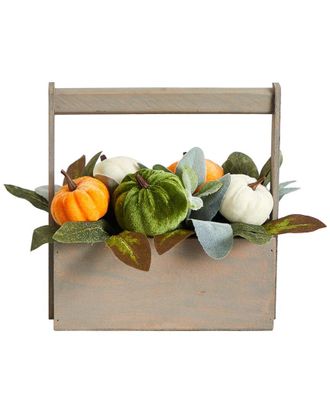 Nearly Natural 10In Fall Pumpkin Artificial Autumn Arrangement In Wood Basket