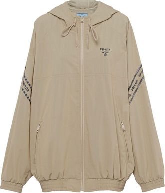 Prada logo-embroidered hooded jacket - women - Cotton - 38 - Neutrals