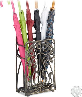 Relaxdays Relaxdays - Parag&uuml;ero Vintage Rectangular, Bandeja Goteo, Soporte Bastones, Hierro Fundido, 48,5 X 30,5 X 16cm, Bronce