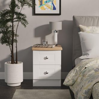 Welcome Furniture Tutbury Ready Assembled 2 Drawer Bedside Cabinet in White Ash & Bardolino Oak - Welcome Furniture | TJ Hughes