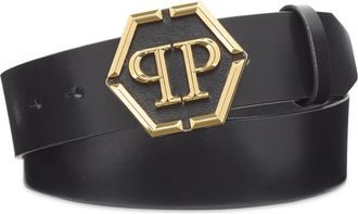 Philipp Plein Hexagon Belt - Heren - Riemen - Zwart - 120 CM - Leer - Accessoires