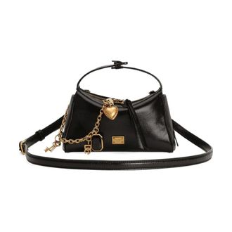 Dolce & Gabbana Tassen, Dames, Zwart, ONE Size, Leer, Charm-detail Satchel
