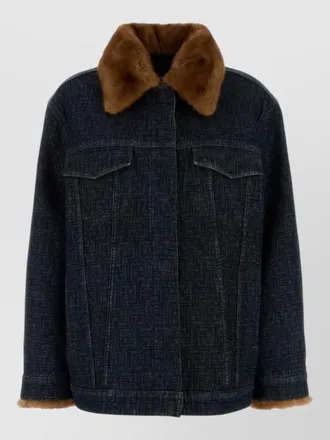 Fendi padded denim jacket long sleeves faux fur