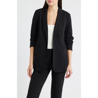 Anne Klein Scrunch Sleeve Open Front Jacket in Anne Black at Nordstrom, Size Xx-Small