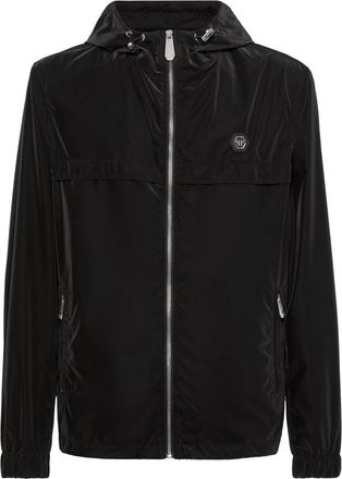 Philipp Plein Zwarte Windbreaker Jas met Logo en Ritszakken - Heren - Zomerjassen - Zwart - XL - Nylon - Jassen