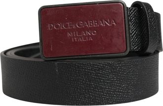 Dolce & Gabbana Men Black Calf Leather Logo Metal Buckle Mens Belt (Pre-Owned)