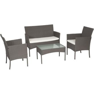 Happy Garden Happy Garden - Conjunto de jardín cordoba en resina trenzada gris 4 plazas cojines beige