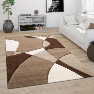 Paco Home Paco Home - Alfombra Sal&oacute;n Pelo Corto Moderna Efecto 3d Perfil Contorneado Motivo Abstracto 80x150 Cm, Marr&oacute;n