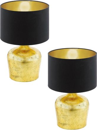 Loops 2 PACK Table Lamp Gold Base Black Fabric Shade with Gold Inner Bulb E27 1x60W