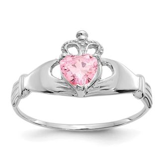 Diamond2Deal 14k White Gold Pink Cubic Zirconia Claddagh Heart Ring