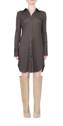 Helmut Lang Ribbed Shirt Dress In Graphite