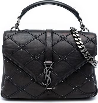 Saint Laurent Pre-owned Saint Laurent Medium Quilted Diamond Iridescent Calfskin Monogram Studded College Satchel Ladies PMR428056A.0417