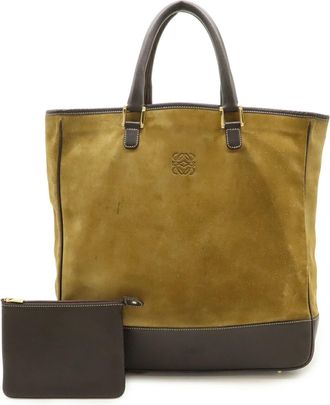 Loewe Beige Black Dark Brown Khaki Suede Leather Pouch Tote Bag (Pre-Owned)